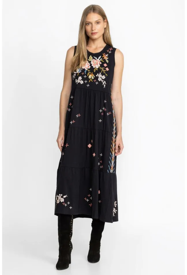 Women Johnny Was Dresses Ceretti Tiered Maxi Tank Dress Black
