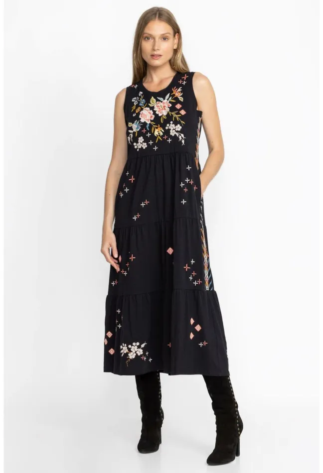 Women Johnny Was Dresses Ceretti Tiered Maxi Tank Dress Black
