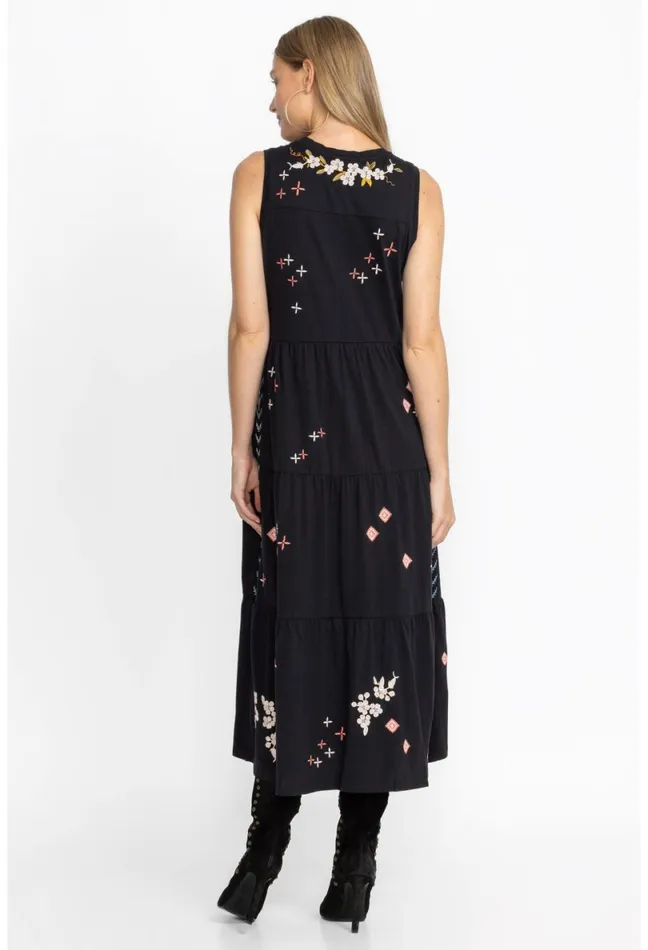 Women Johnny Was Dresses Ceretti Tiered Maxi Tank Dress Black