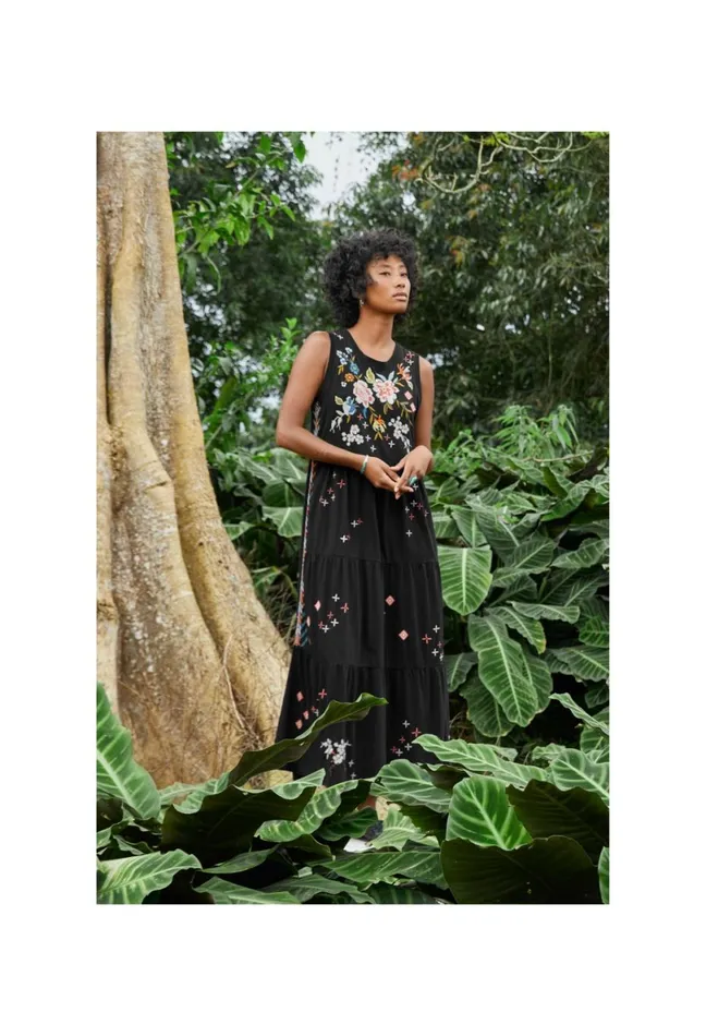 Women Johnny Was Dresses Ceretti Tiered Maxi Tank Dress Black