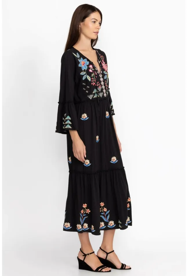 Women Johnny Was Dresses Griffin Ruffle Tiered Knit Dress Black