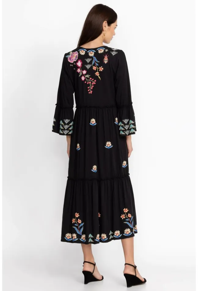 Women Johnny Was Dresses Griffin Ruffle Tiered Knit Dress Black