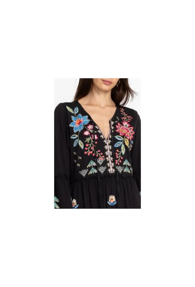 Women Johnny Was Dresses Griffin Ruffle Tiered Knit Dress Black