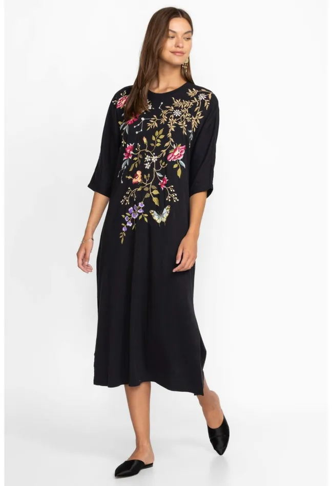 Women Johnny Was Dresses Osaka Dolman Sleeve Knit Dress Black