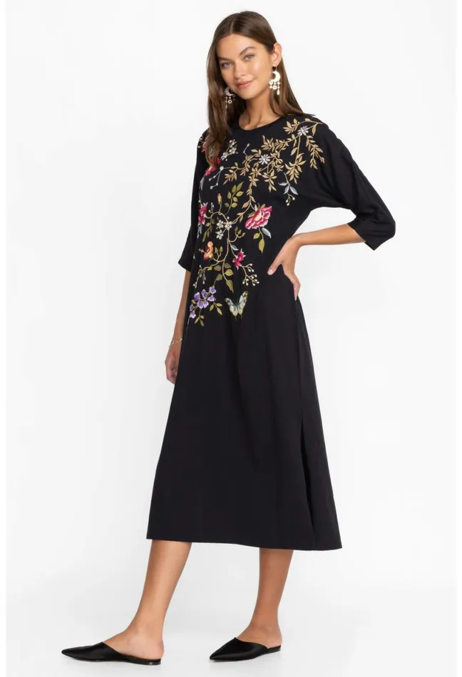 Women Johnny Was Dresses Osaka Dolman Sleeve Knit Dress Black