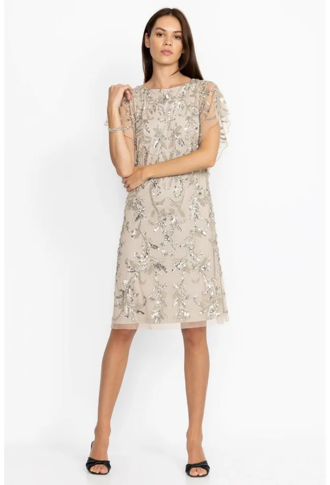 Women Johnny Was Dresses Silver Sequin Cocktail Dress Silver