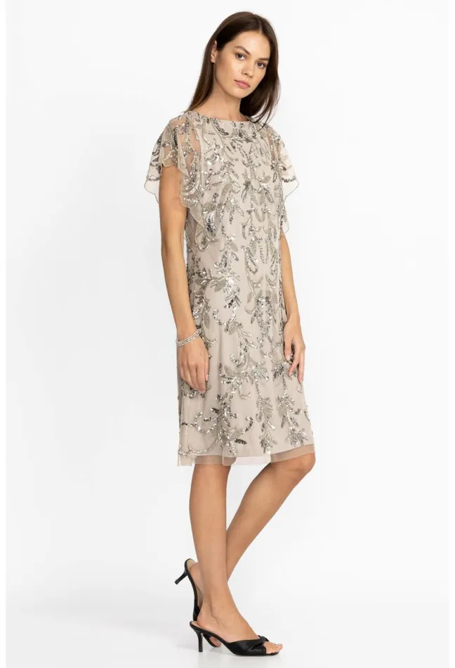 Women Johnny Was Dresses Silver Sequin Cocktail Dress Silver