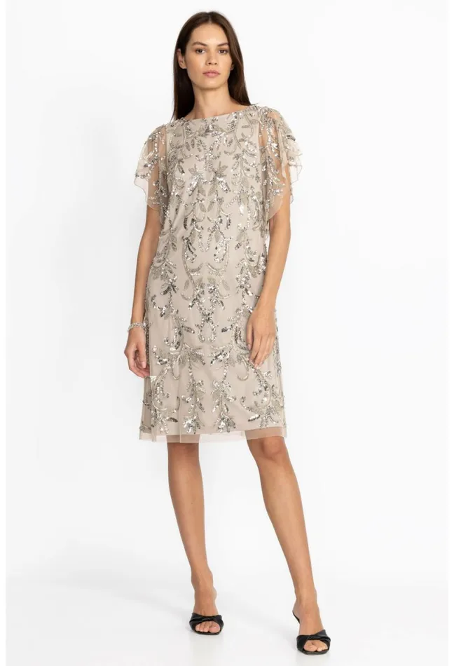 Women Johnny Was Dresses Silver Sequin Cocktail Dress Silver