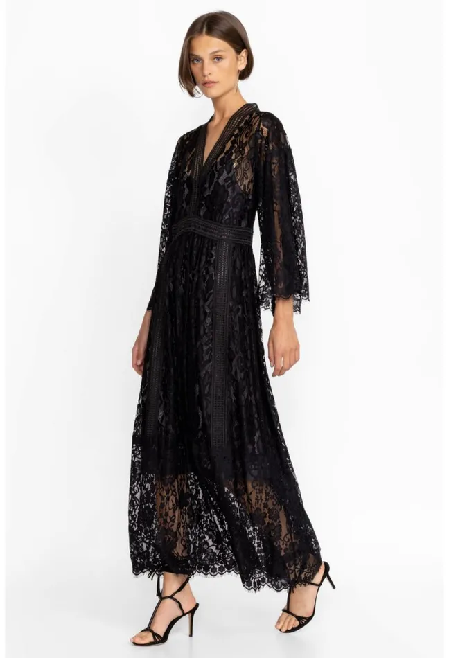Women Johnny Was Dresses Veronne Lace Dress Slip Black