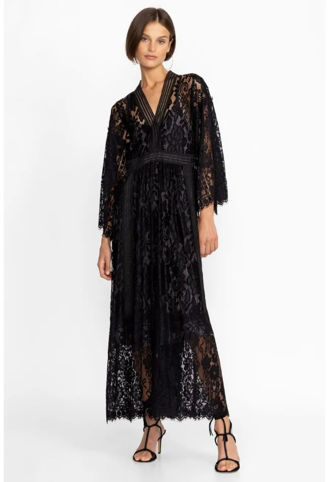 Women Johnny Was Dresses Veronne Lace Dress Slip Black
