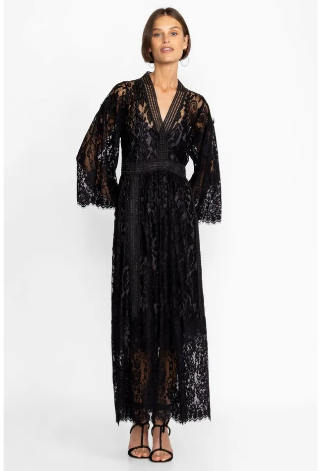 Women Johnny Was Dresses Veronne Lace Dress Slip Black