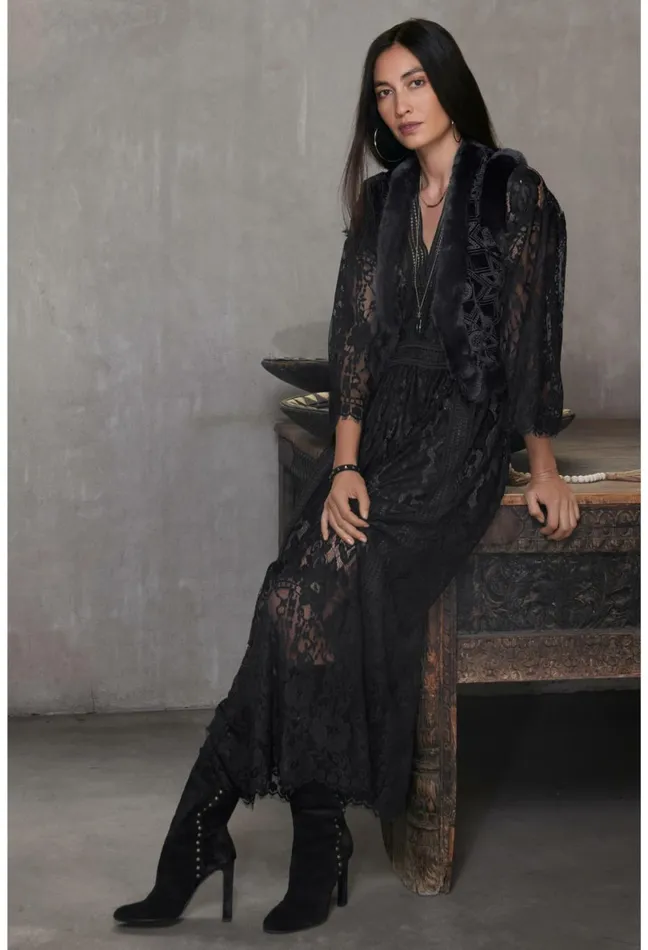 Women Johnny Was Dresses Veronne Lace Dress Slip Black