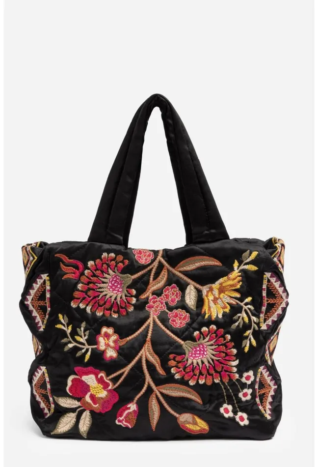 Women Johnny Was Handbags Lilith Quilted Satin Tote Black