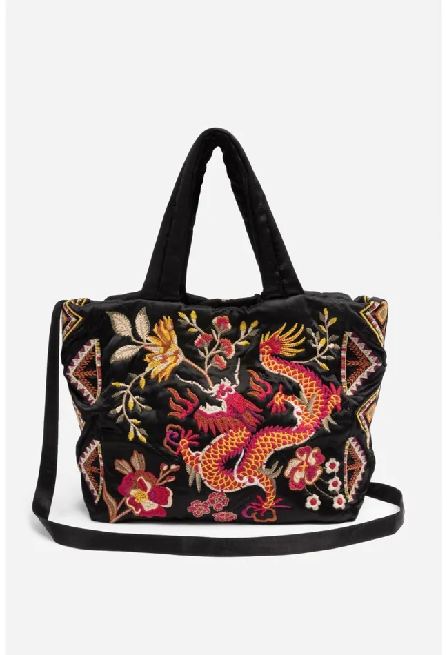 Women Johnny Was Handbags Lilith Quilted Satin Tote Black