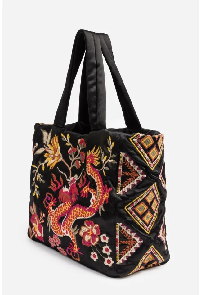 Women Johnny Was Handbags Lilith Quilted Satin Tote Black