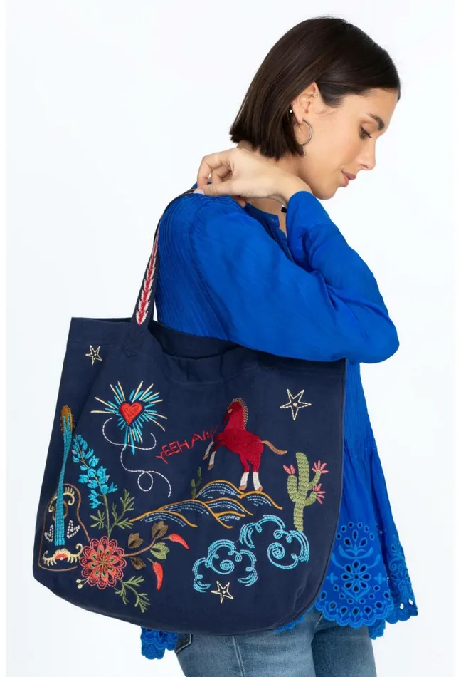Women Johnny Was Handbags Texas Everyday Tote Navy