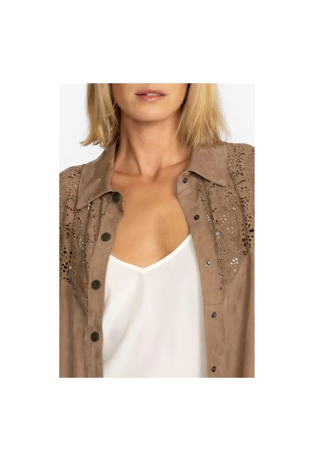 Women Johnny Was Outerwear Fiore Suede Western Shacket Tortora