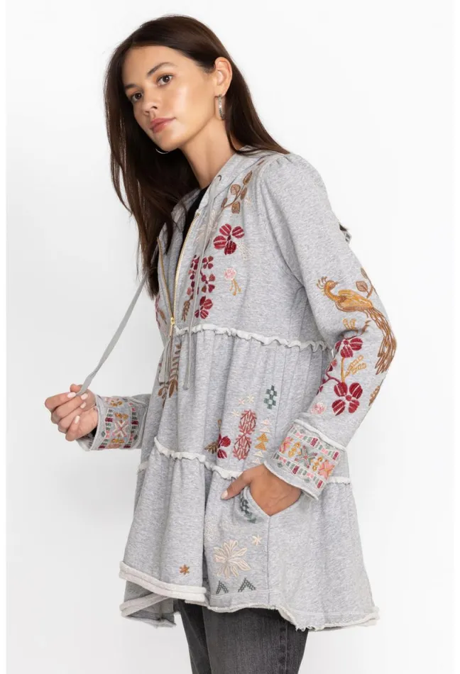 Women Johnny Was Outerwear Zuzu Tiered Hoodie Light Heather