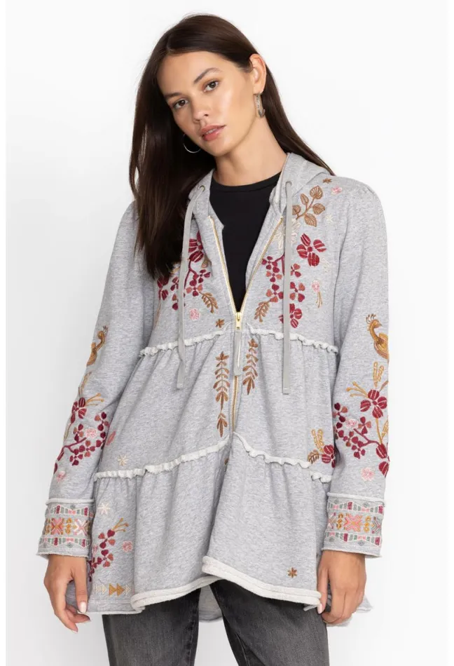 Women Johnny Was Outerwear Zuzu Tiered Hoodie Light Heather