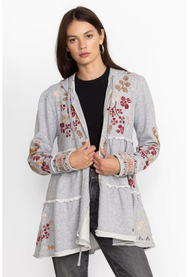 Women Johnny Was Outerwear Zuzu Tiered Hoodie Light Heather