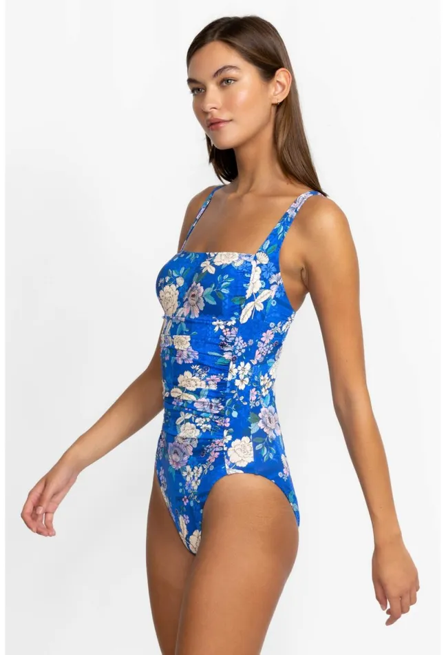 Women Johnny Was Swim and Resort Blue Dove Ruched One Piece Blue Dove
