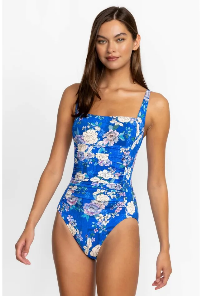 Women Johnny Was Swim and Resort Blue Dove Ruched One Piece Blue Dove