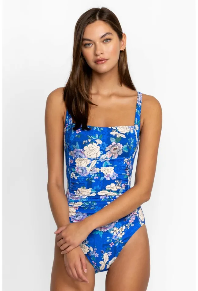 Women Johnny Was Swim and Resort Blue Dove Ruched One Piece Blue Dove