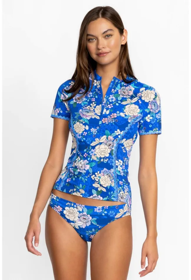 Women Johnny Was Swim and Resort Blue Dove Surf Shirt Blue Dove