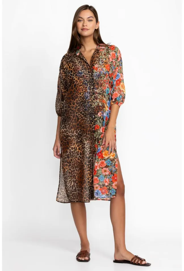 Women Johnny Was Swim and Resort Cheetah Long Shirt Dress Multi