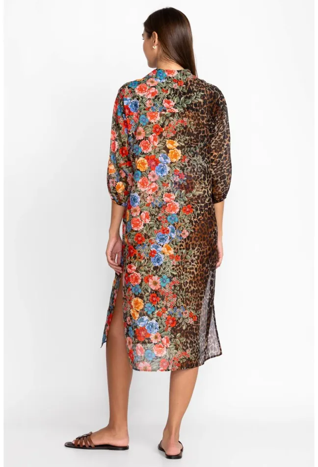 Women Johnny Was Swim and Resort Cheetah Long Shirt Dress Multi