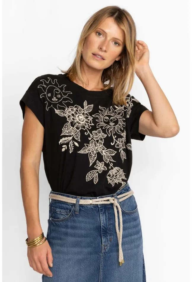 Women Johnny Was Tops Addison Relaxed Tee Black