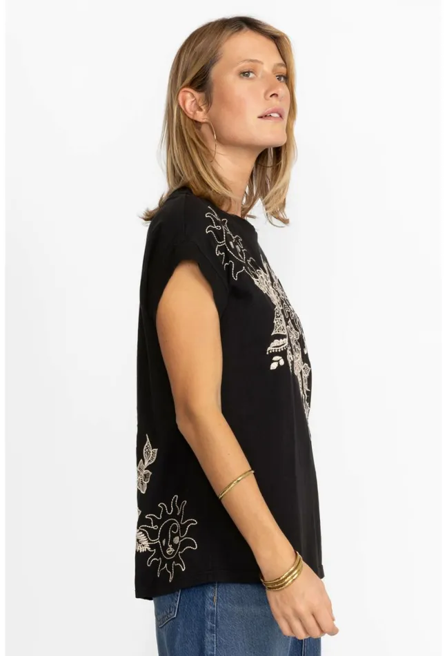 Women Johnny Was Tops Addison Relaxed Tee Black