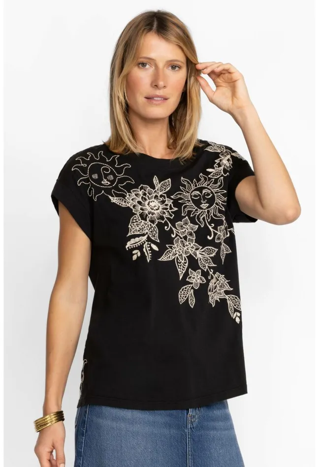Women Johnny Was Tops Addison Relaxed Tee Black