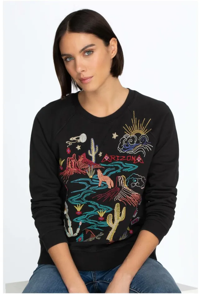 Women Johnny Was Tops Arizona Raglan Sweatshirt Black