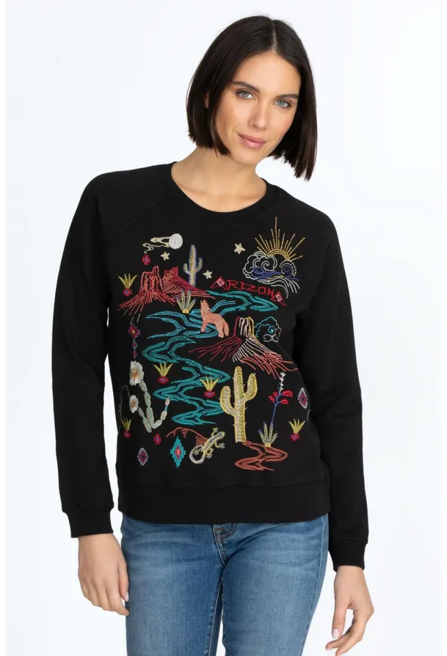 Women Johnny Was Tops Arizona Raglan Sweatshirt Black