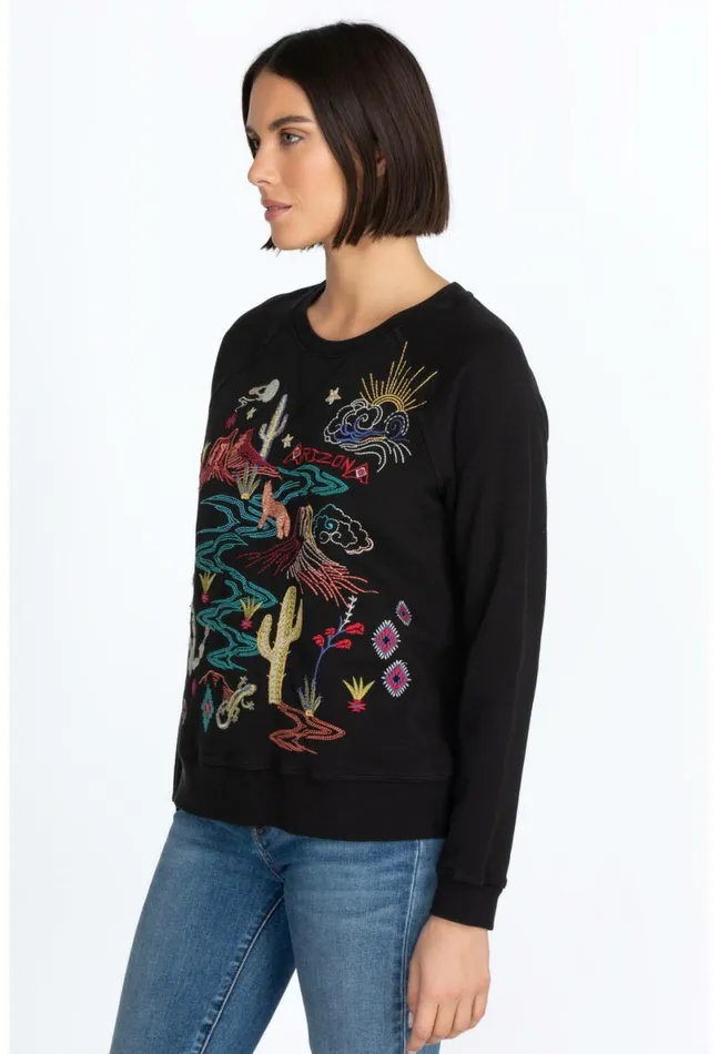 Women Johnny Was Tops Arizona Raglan Sweatshirt Black
