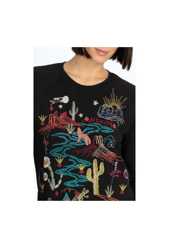 Women Johnny Was Tops Arizona Raglan Sweatshirt Black