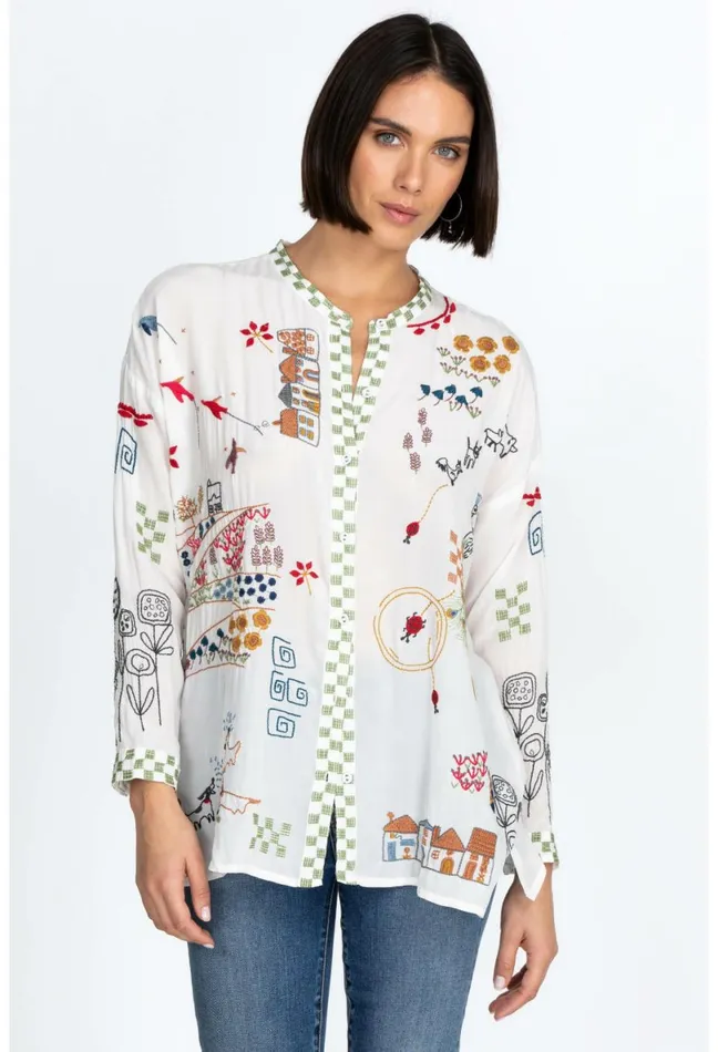 Women Johnny Was Tops Cartagena Blouse Natural