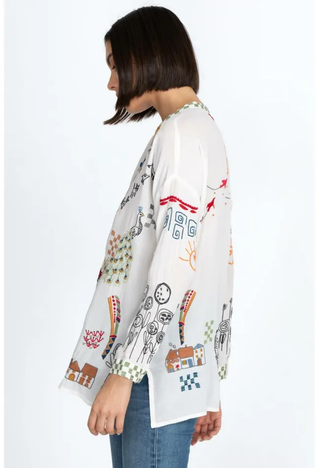 Women Johnny Was Tops Cartagena Blouse Natural