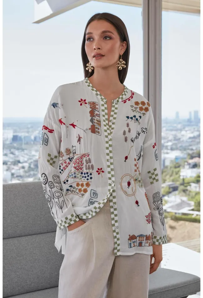 Women Johnny Was Tops Cartagena Blouse Natural