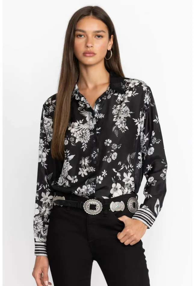 Women Johnny Was Tops Dreamer Oversized Shirt Charcoal Dreamer
