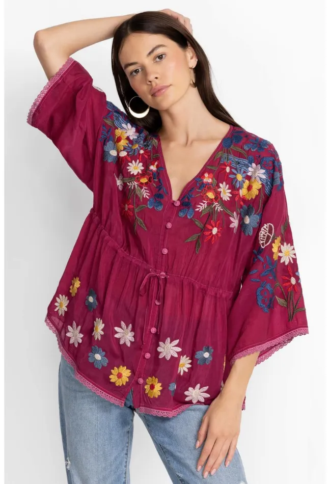 Women Johnny Was Tops Edith Blouse Rumba Red