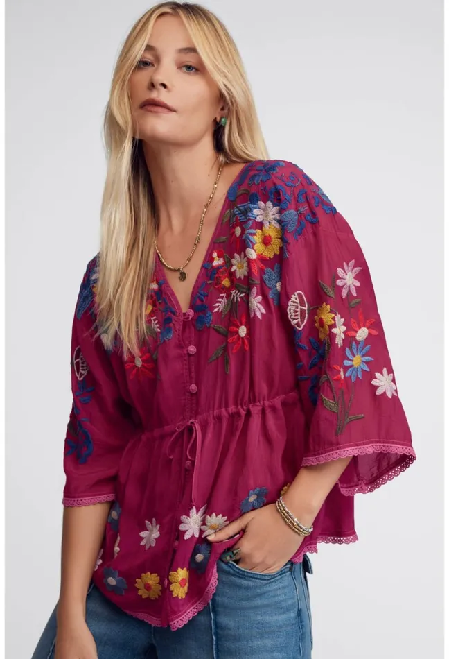 Women Johnny Was Tops Edith Blouse Rumba Red