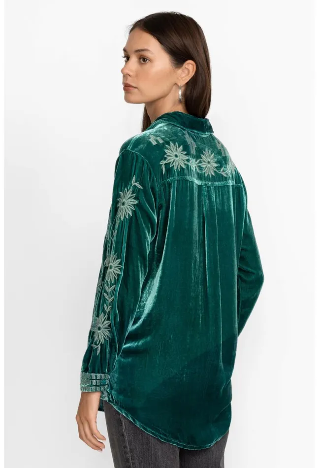 Women Johnny Was Tops Georgina Velvet Oversized Shirt Deep Teal