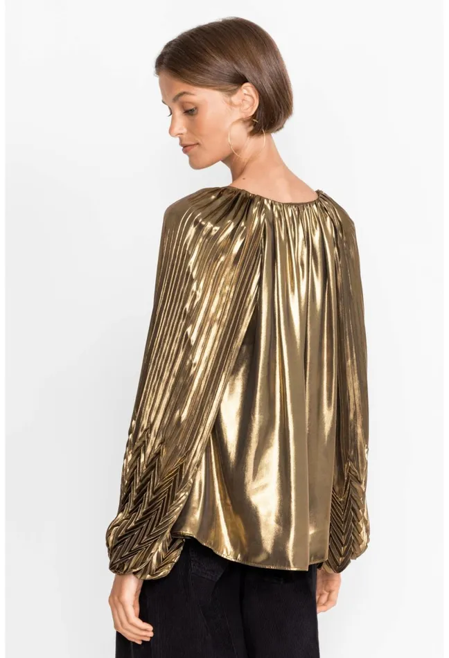 Women Johnny Was Tops Golden Gem Pleated Blouse Gold