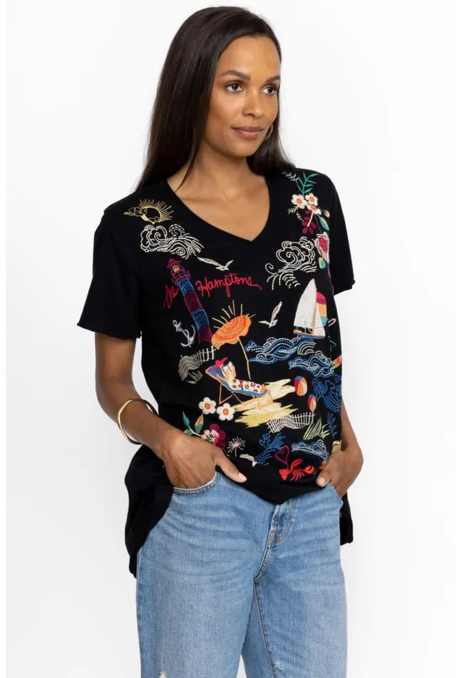 Women Johnny Was Tops Hamptons Everyday Tee Black