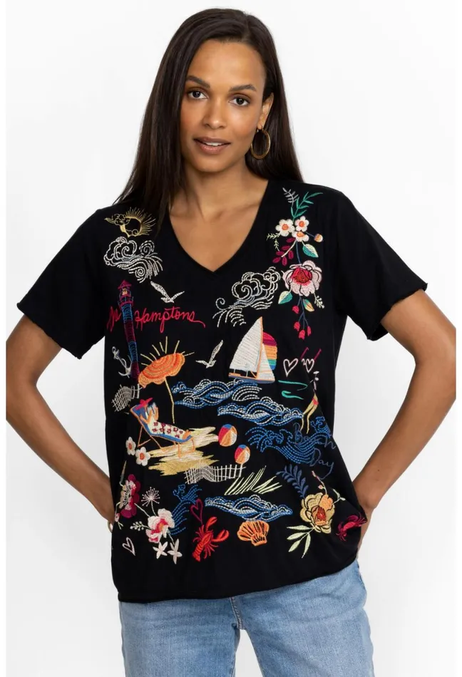 Women Johnny Was Tops Hamptons Everyday Tee Black