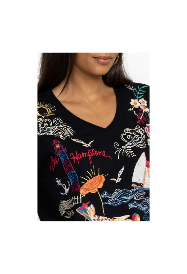 Women Johnny Was Tops Hamptons Everyday Tee Black