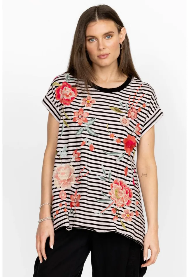 Women Johnny Was Tops Joya Relaxed Drape Tee Stripe