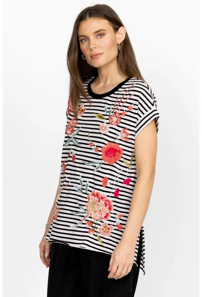 Women Johnny Was Tops Joya Relaxed Drape Tee Stripe